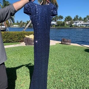 Badgley Mischka Sequin Cowl-Back Gown